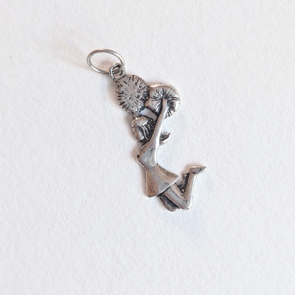 Sterling Silver Cheerleader Charm, Small Vintage